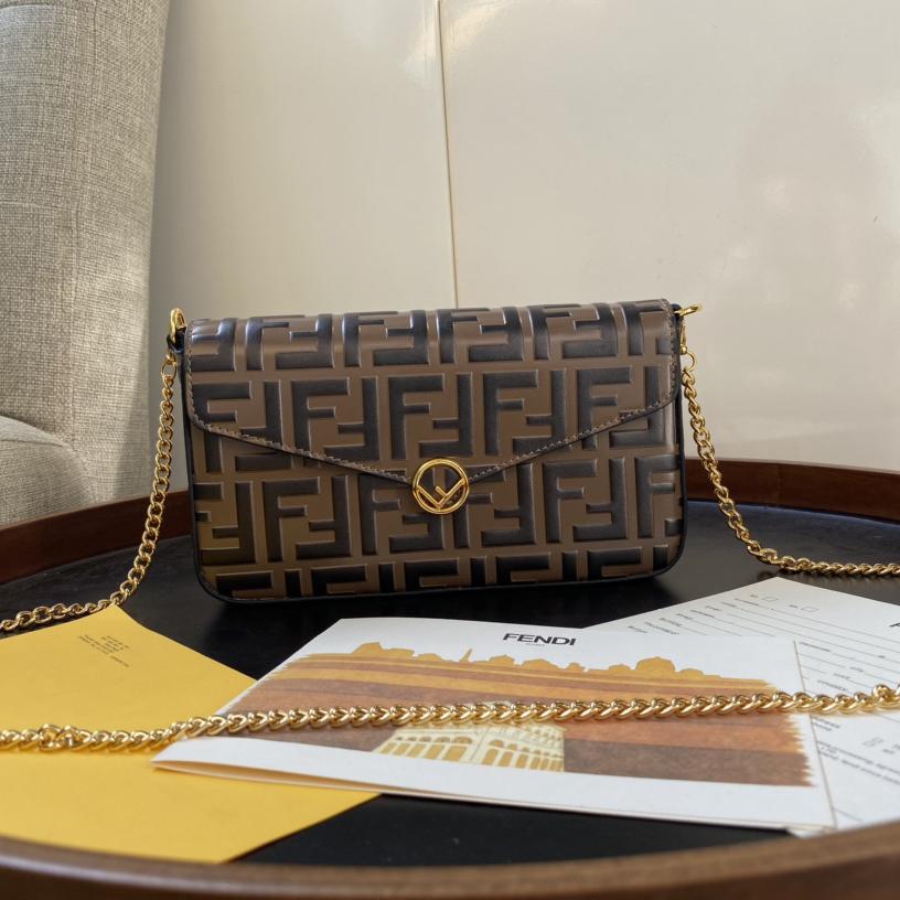 Fendi Envelope Clutch on Chain Zucca Embossed Leather （ 21-12-3.5cm ） - DopestKickz