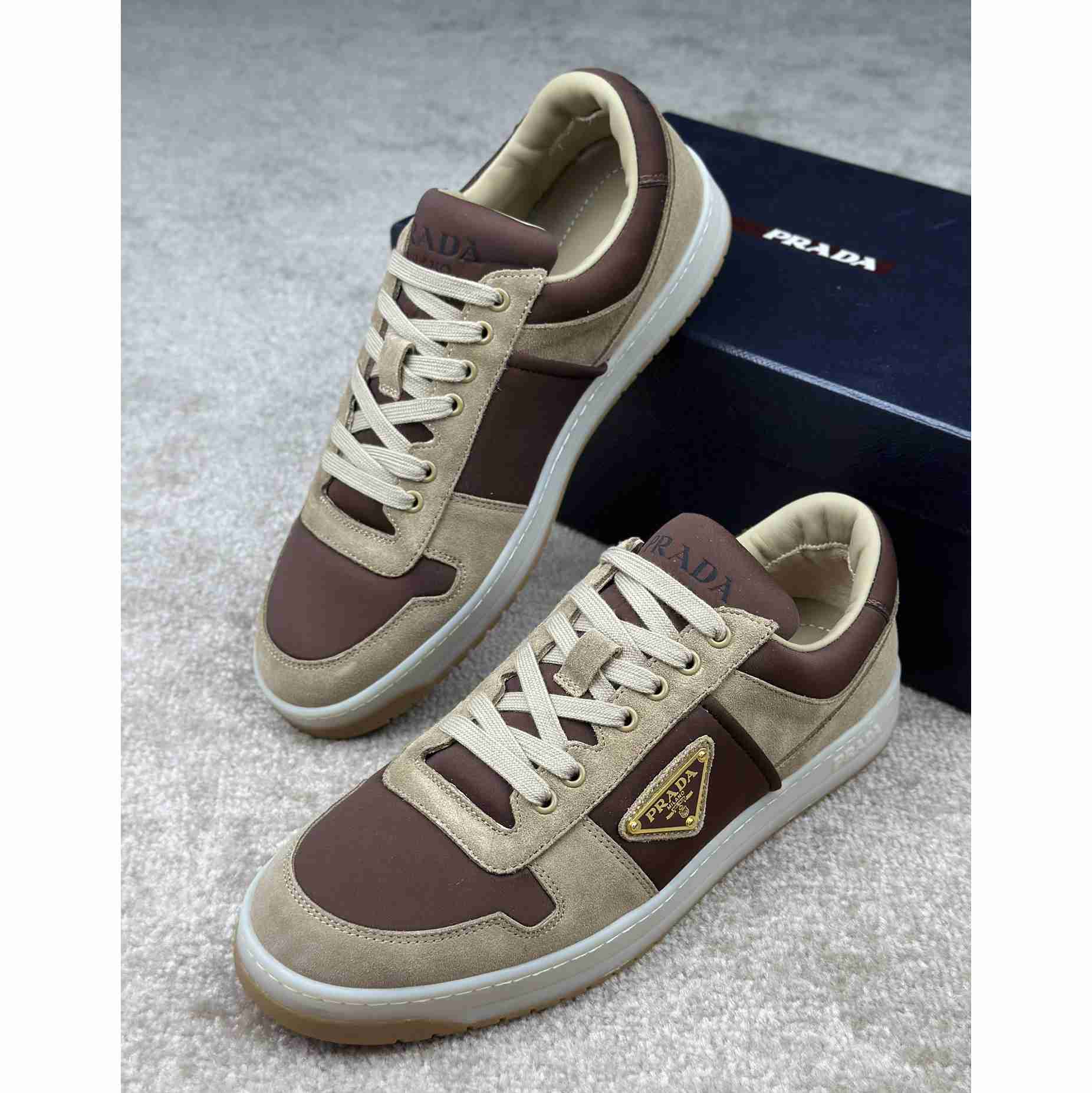 Prada Downtown Suede And Re-Nylon Sneakers - DopestKickz
