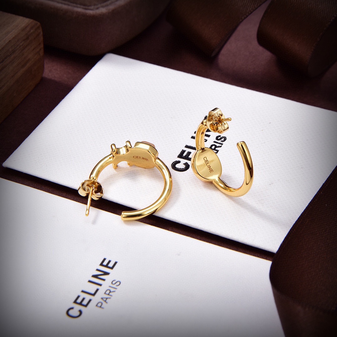 Celine Triomphe Indie Hoops In Brass With Gold Finish,Rutilated Quartz And Pink - DopestKickz