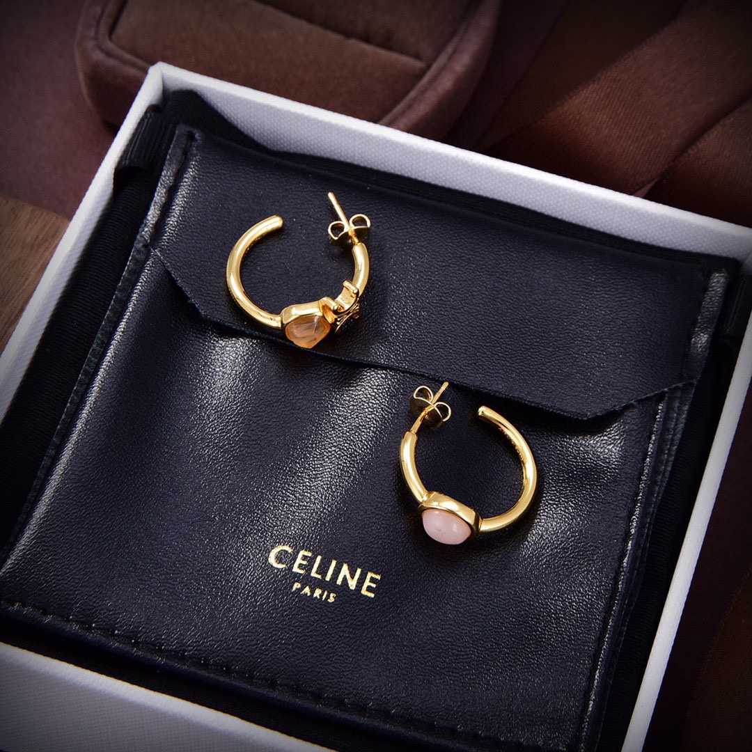 Celine Triomphe Indie Hoops In Brass With Gold Finish,Rutilated Quartz And Pink - DopestKickz