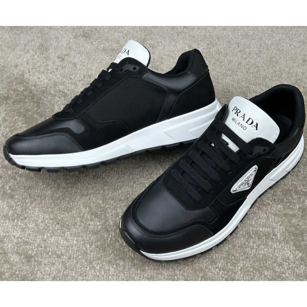 Prada Leather And Re-Nylon Sneakers - DopestKickz