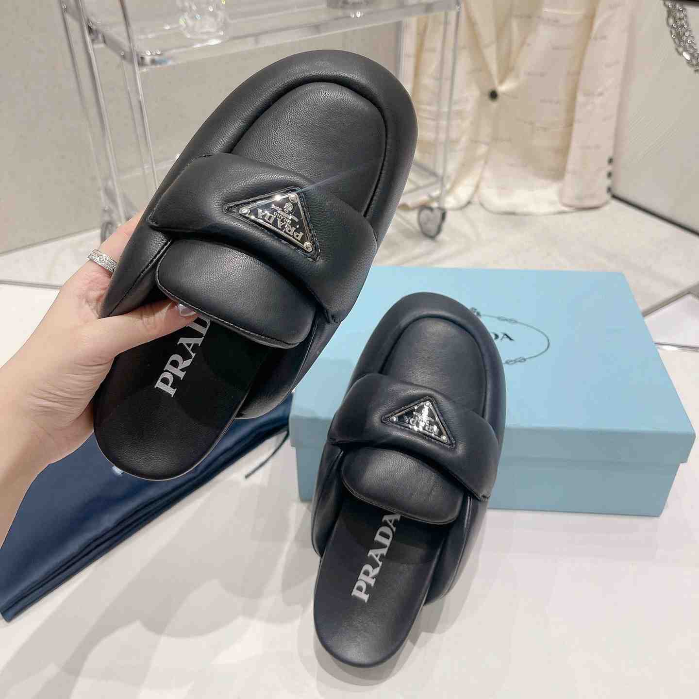 Prada Soft Padded Nappa Leather Sabots - DopestKickz