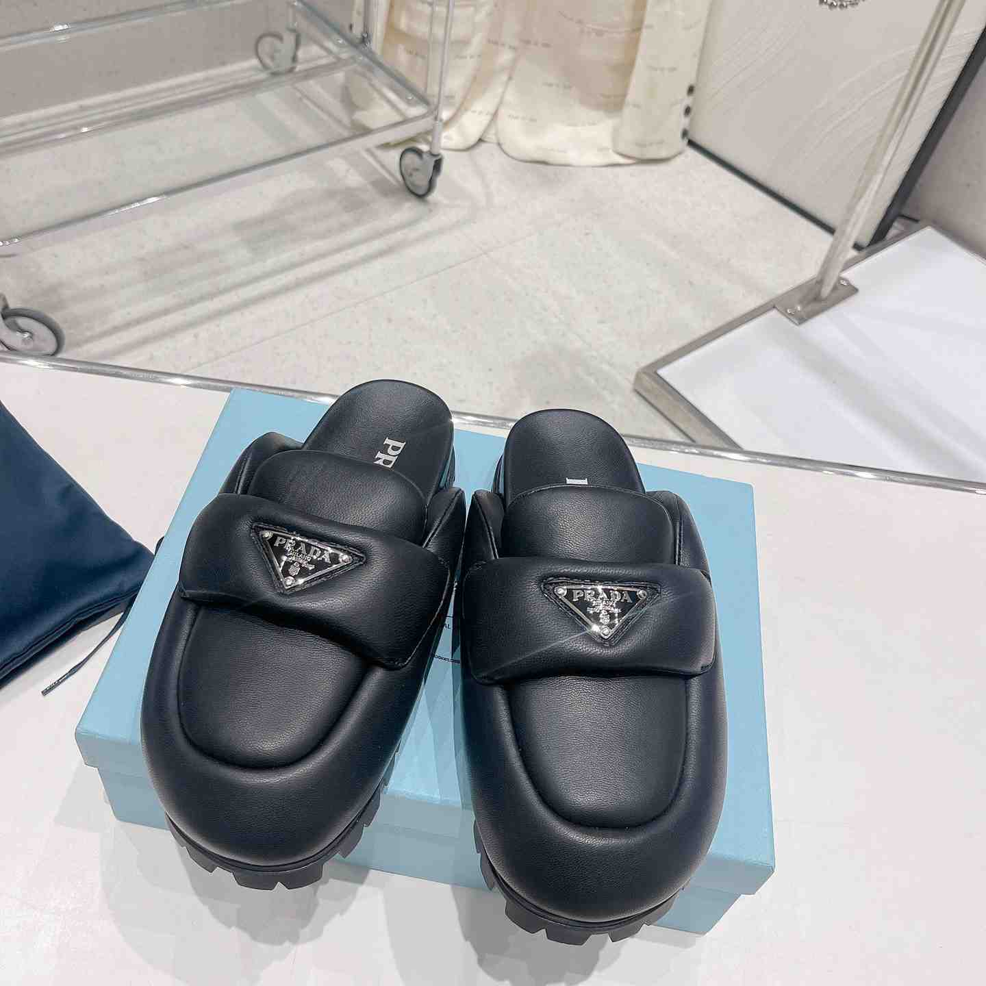 Prada Soft Padded Nappa Leather Sabots - DopestKickz