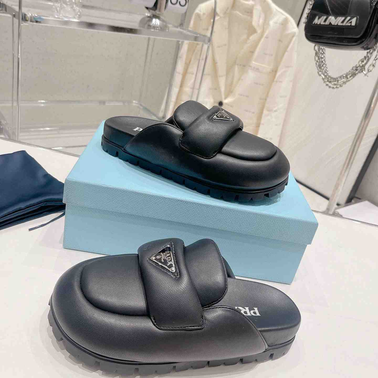 Prada Soft Padded Nappa Leather Sabots - DopestKickz