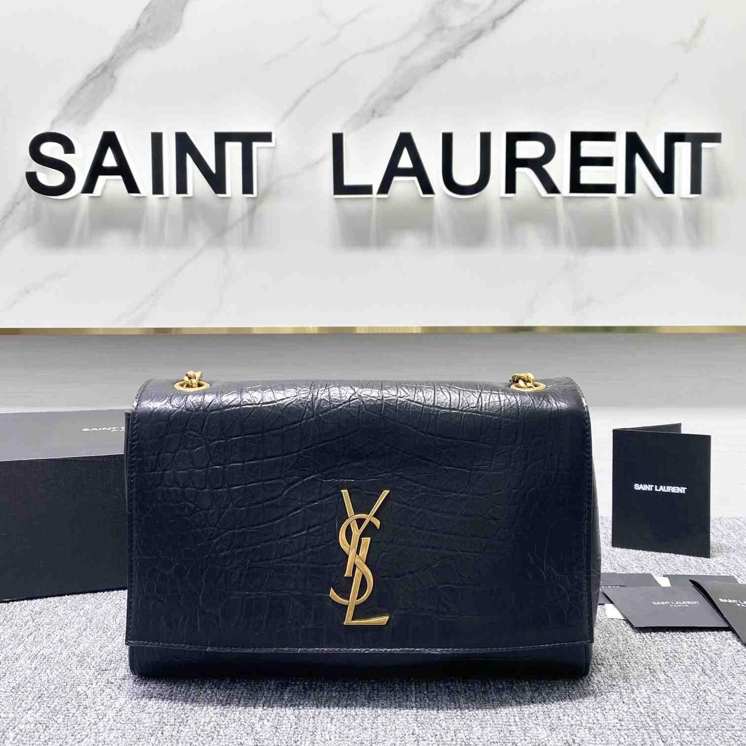 Saint Laurent Reversible Kate Medium In Crocodile-Embossed Leather - DopestKickz