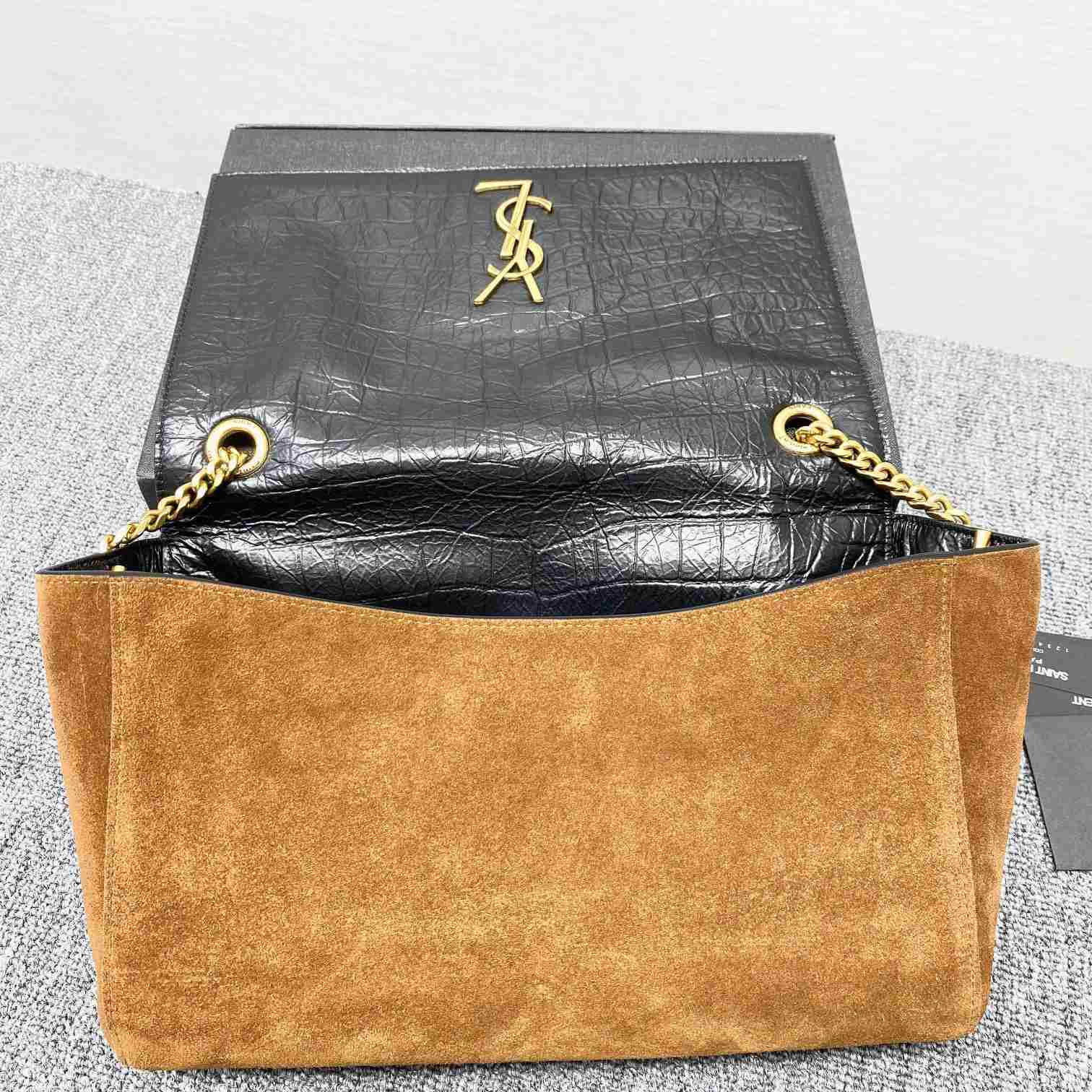 Saint Laurent Reversible Kate Medium In Crocodile-Embossed Leather - DopestKickz