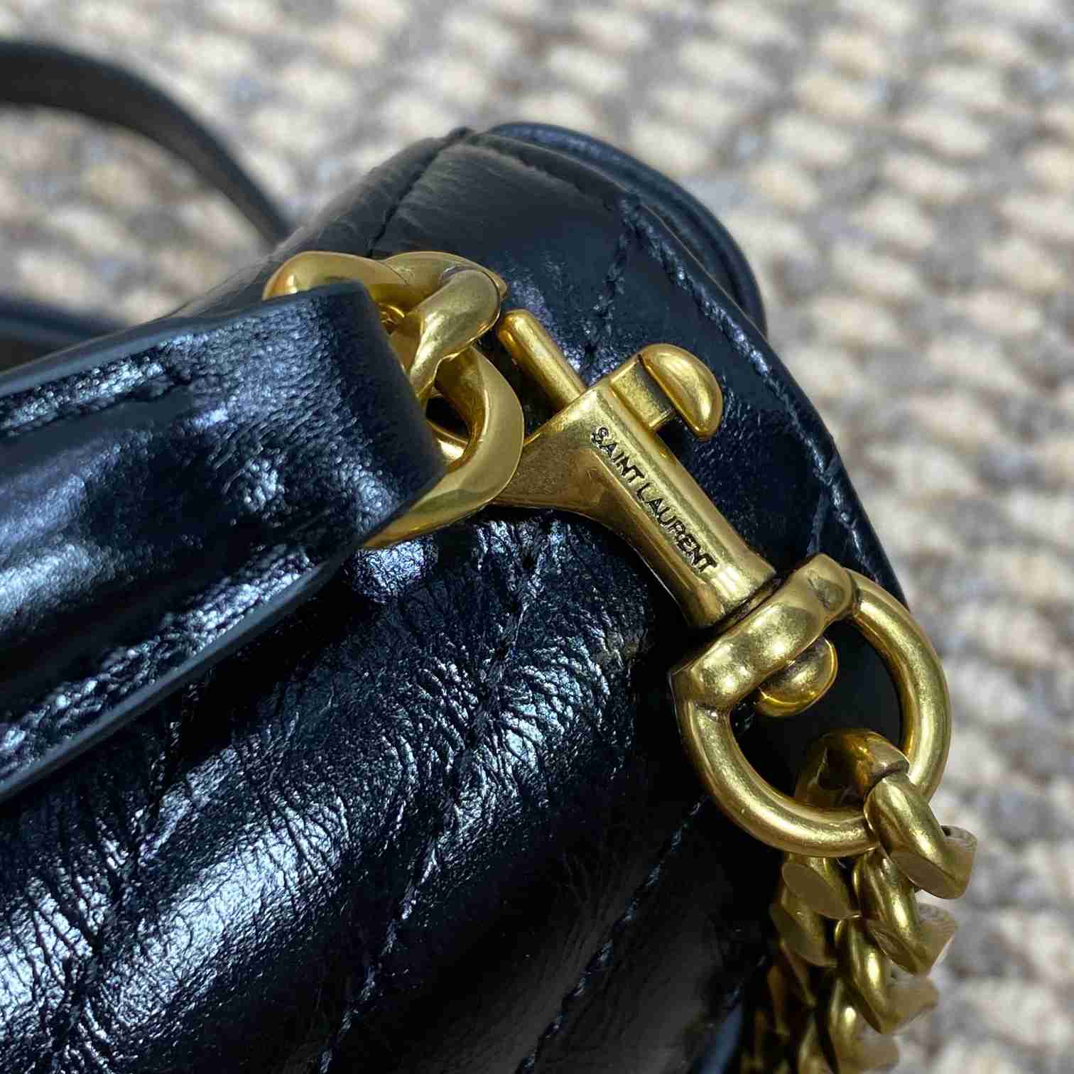 Saint Laurent College Mini Chain Bag In Shiny Crackled Leather - DopestKickz