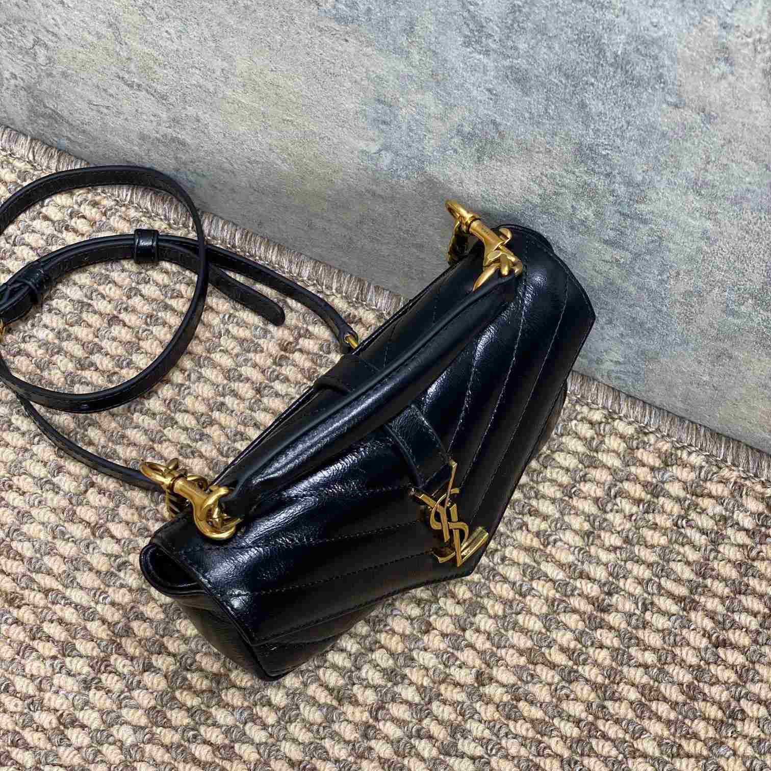 Saint Laurent College Mini Chain Bag In Shiny Crackled Leather - DopestKickz
