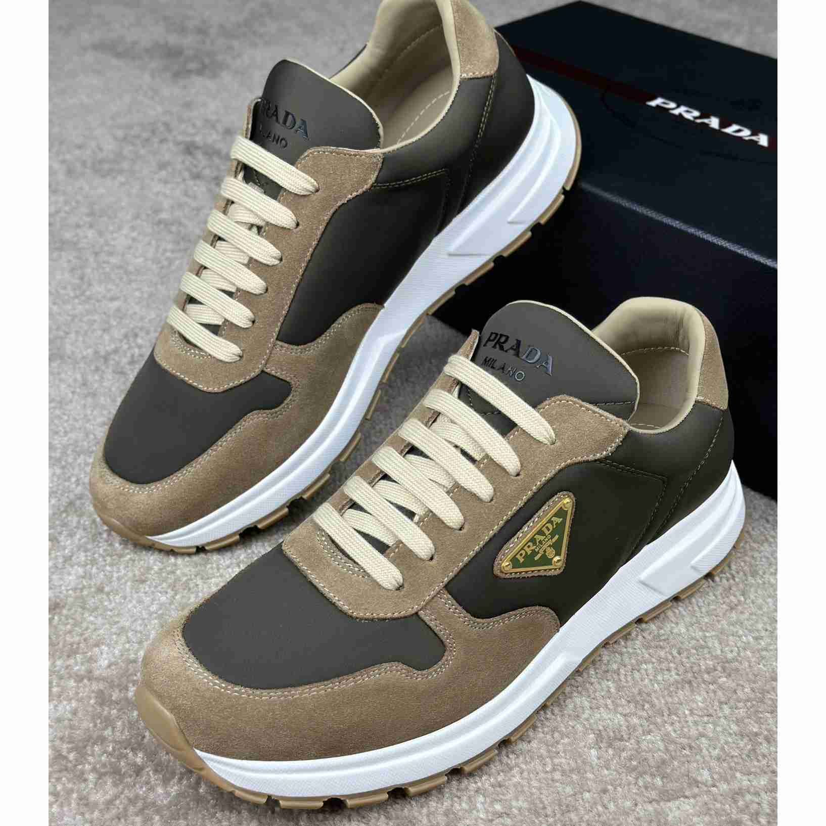 Prada Leather And Re-Nylon Sneakers - DopestKickz
