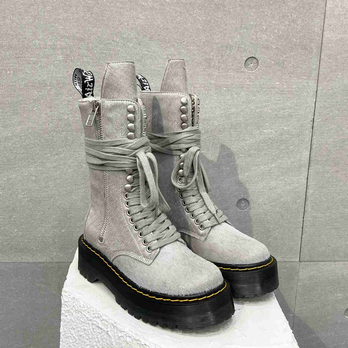 Rick Owens x Dr Martens Calf-hair Quad-sole Boots - DopestKickz