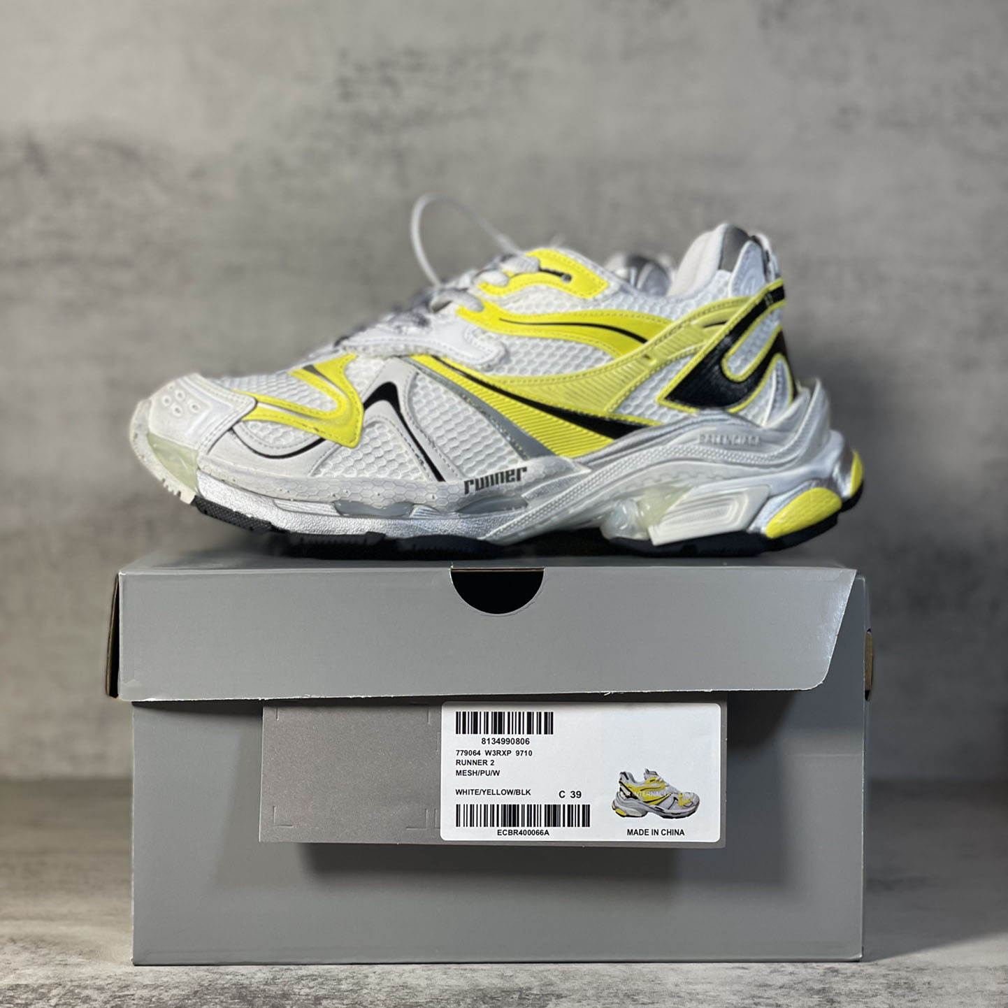 Balenciaga Runner 2.0 Sneaker In White, Yellow And Black Mesh And Polyurethane - DopestKickz
