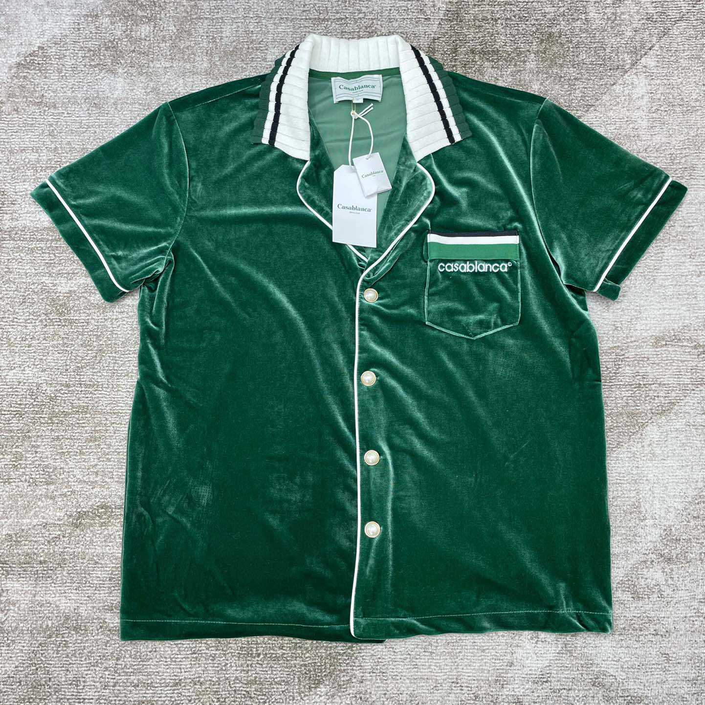 Casablanca Short-Sleeve Velour Shirt 'Evergreen'   c931 - DopestKickz