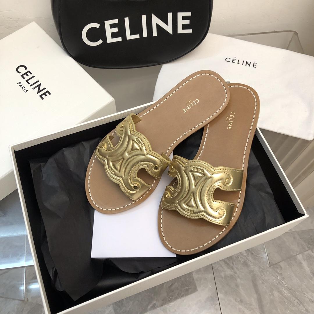 Celine Triomphe Mule In Metalized Calfskin - DopestKickz