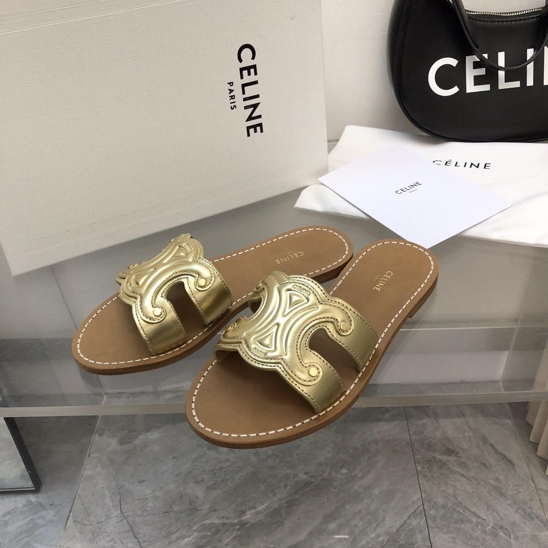 Celine Triomphe Mule In Metalized Calfskin - DopestKickz