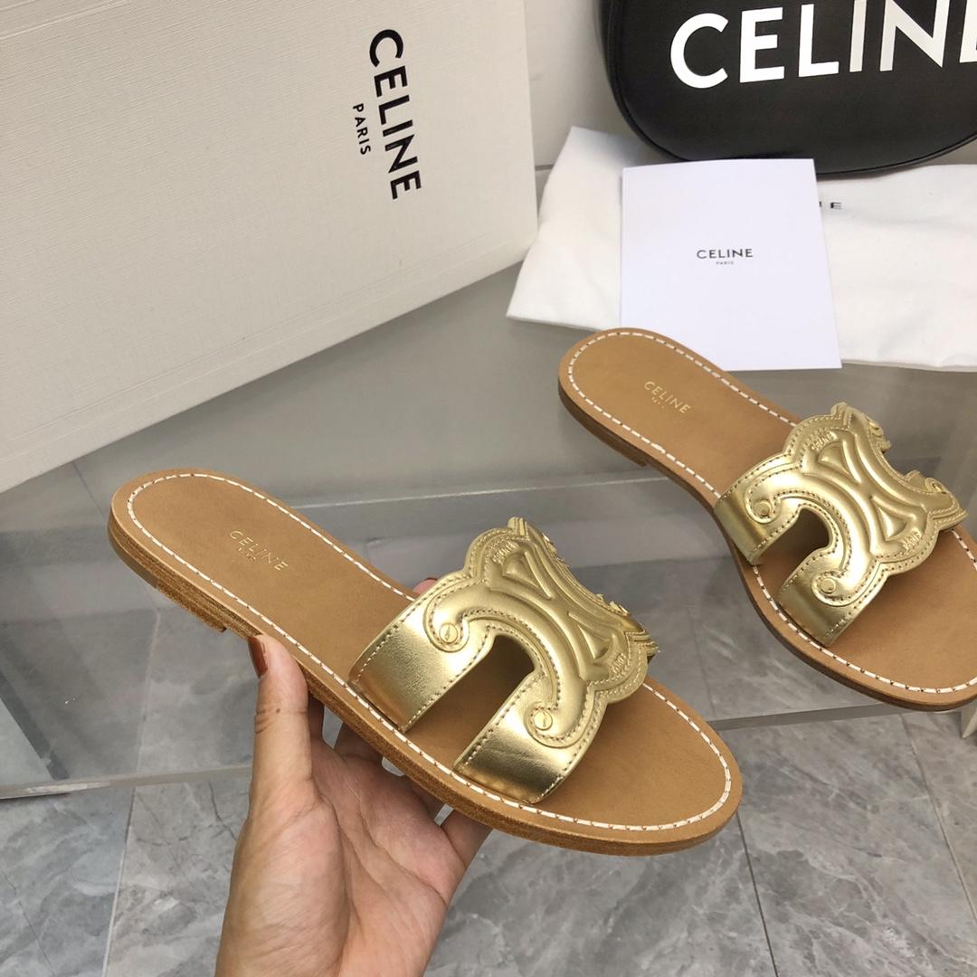 Celine Triomphe Mule In Metalized Calfskin - DopestKickz