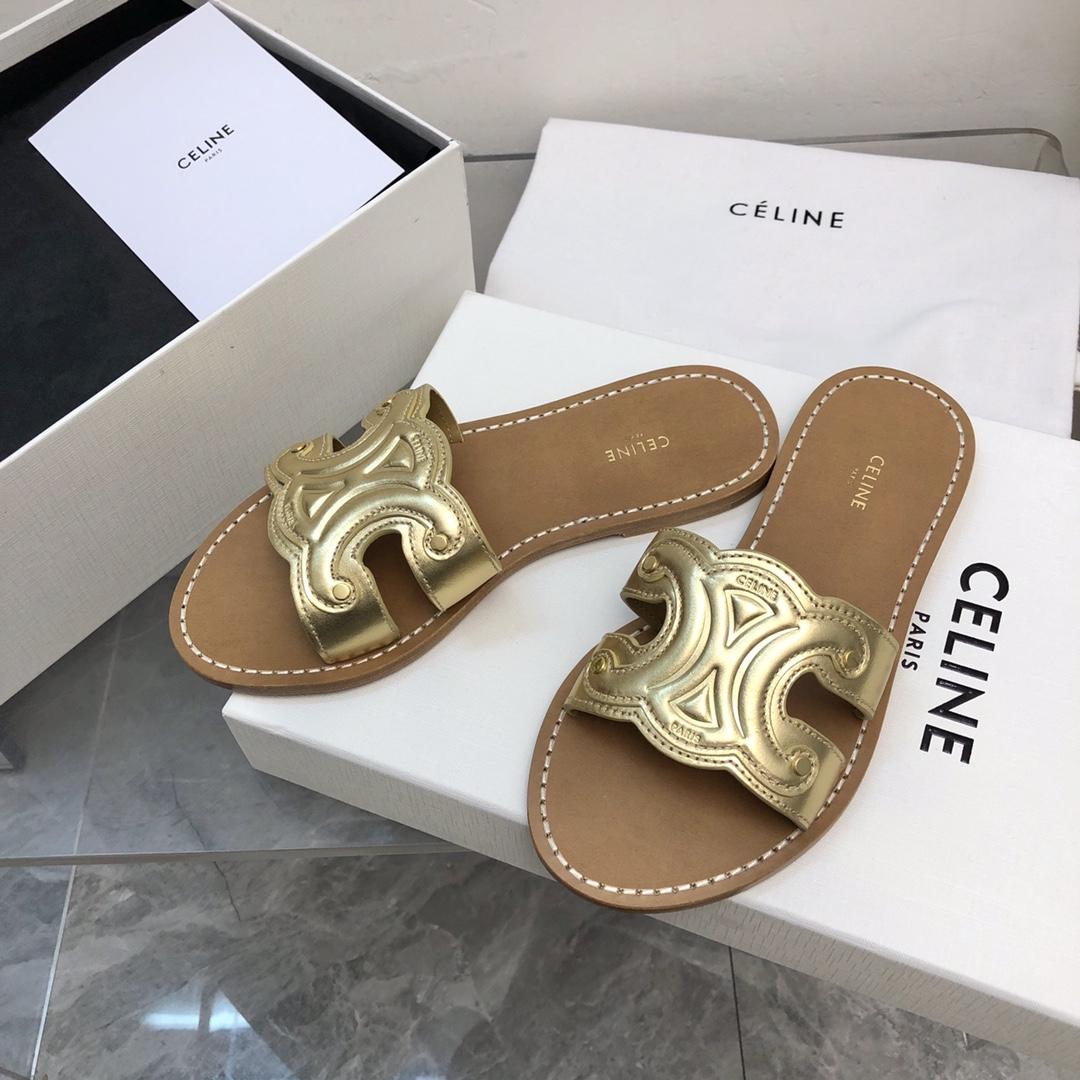 Celine Triomphe Mule In Metalized Calfskin - DopestKickz