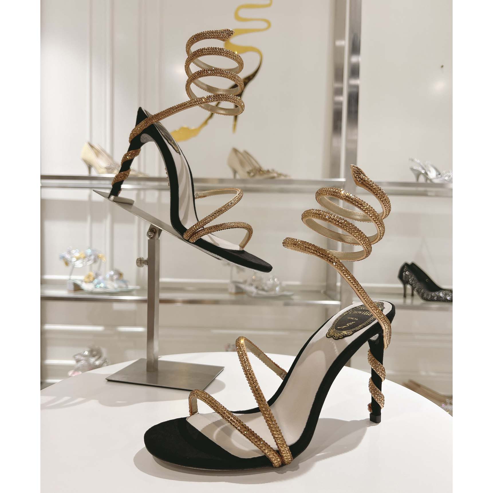 Rene Caovilla Margot Snake Black Jewel Sandal - DopestKickz