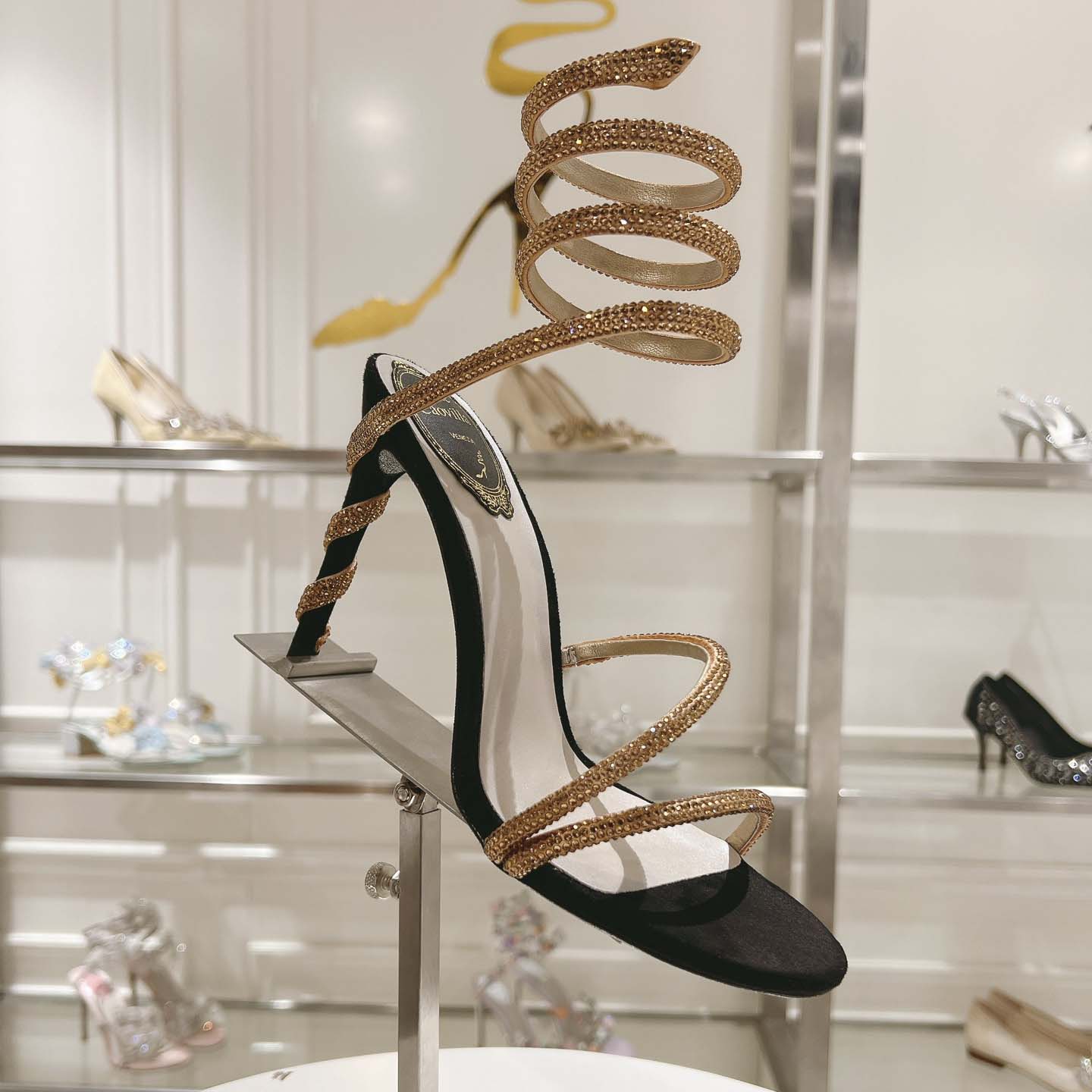 Rene Caovilla Margot Snake Black Jewel Sandal - DopestKickz