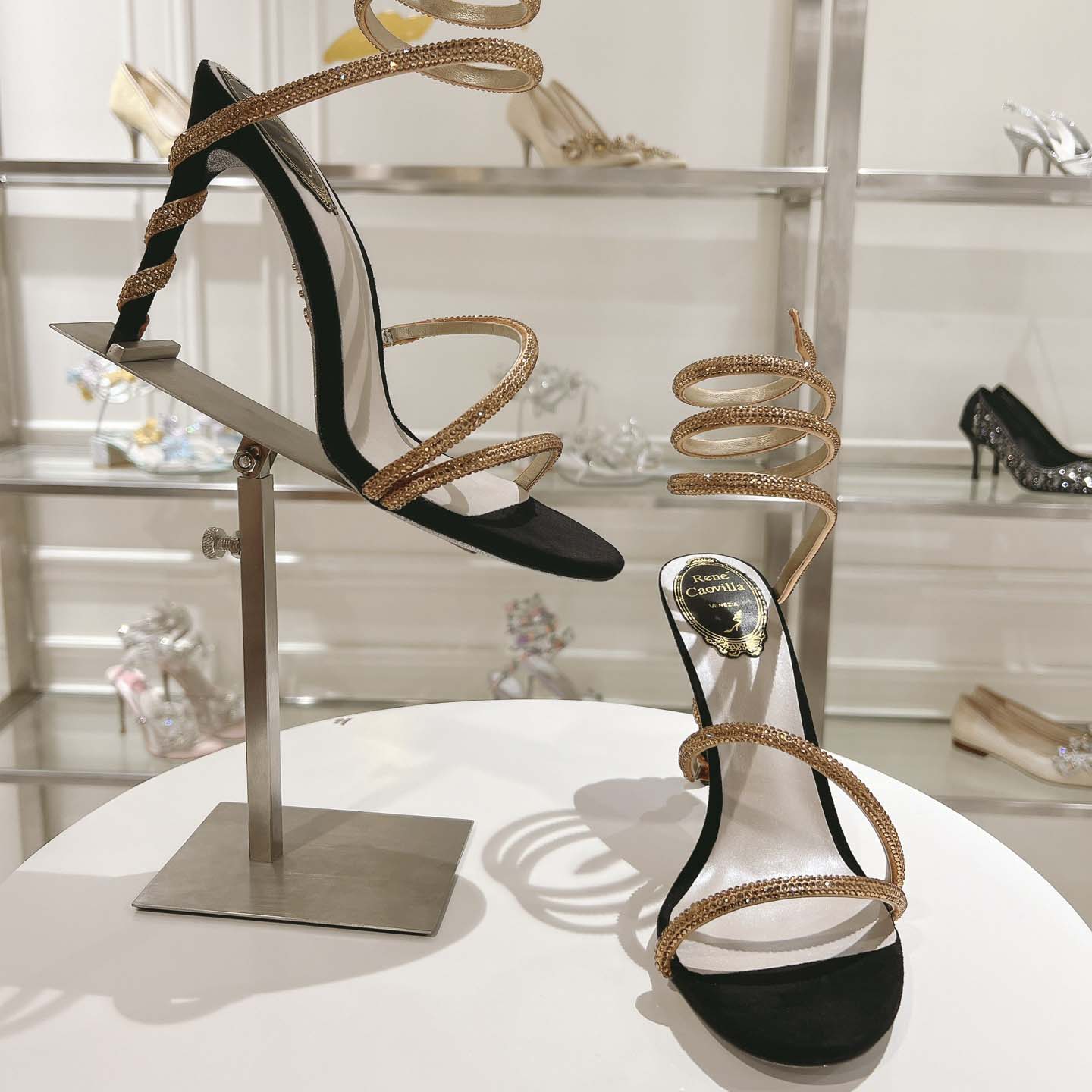 Rene Caovilla Margot Snake Black Jewel Sandal - DopestKickz