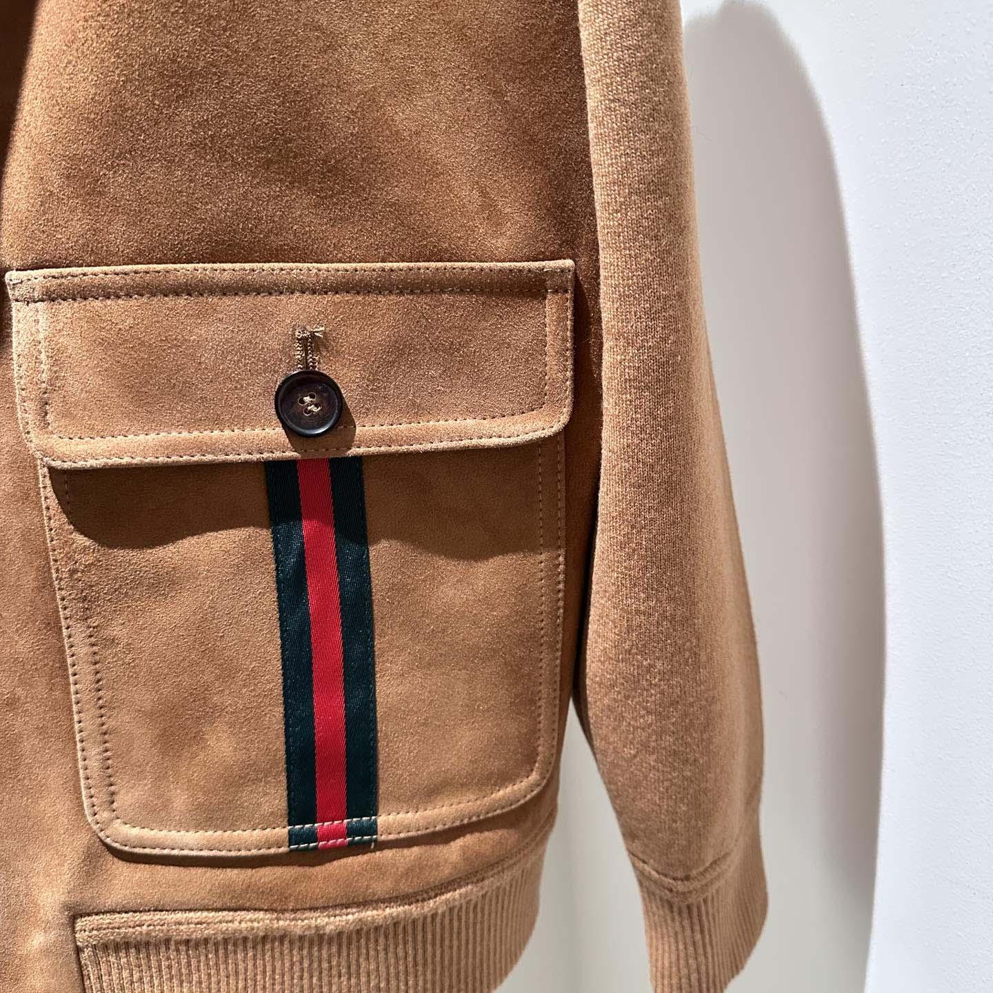 Gucci Suede Bomber Jacket With Web - DopestKickz