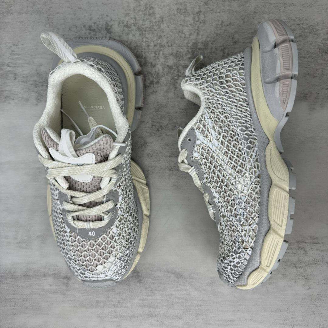 Balenciaga 3XL Fishnet Sneaker In Eggshell And Crystal Mesh - DopestKickz