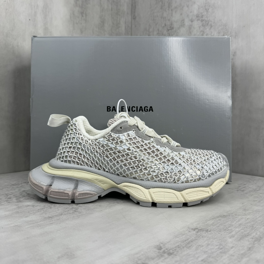 Balenciaga 3XL Fishnet Sneaker In Eggshell And Crystal Mesh - DopestKickz