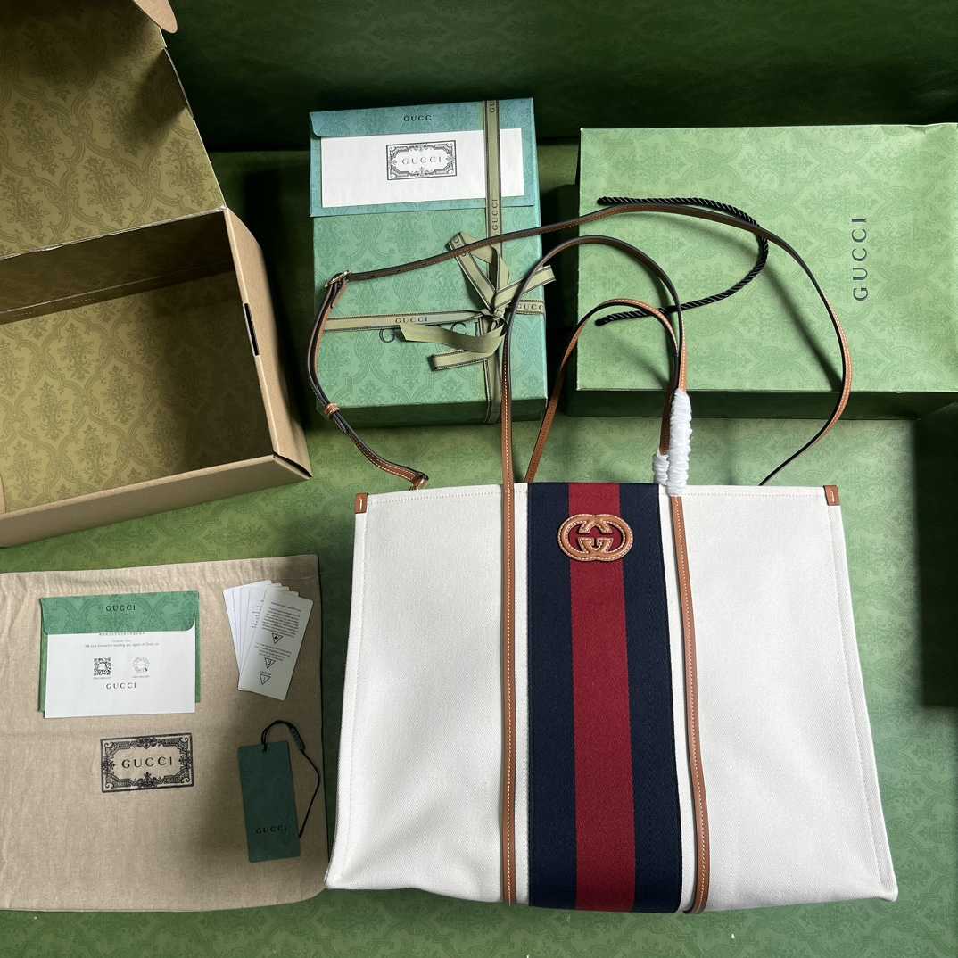 Gucci Interlocking G Large Canvas Tote Bag   44-35-22.5cm - DopestKickz
