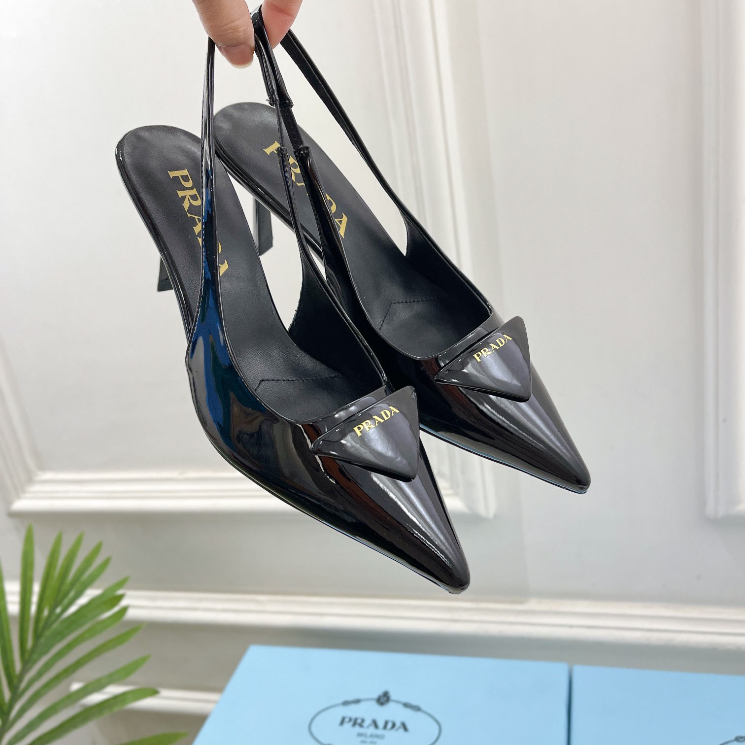 Prada 75m Patent Leather Slingback Pumps - DopestKickz
