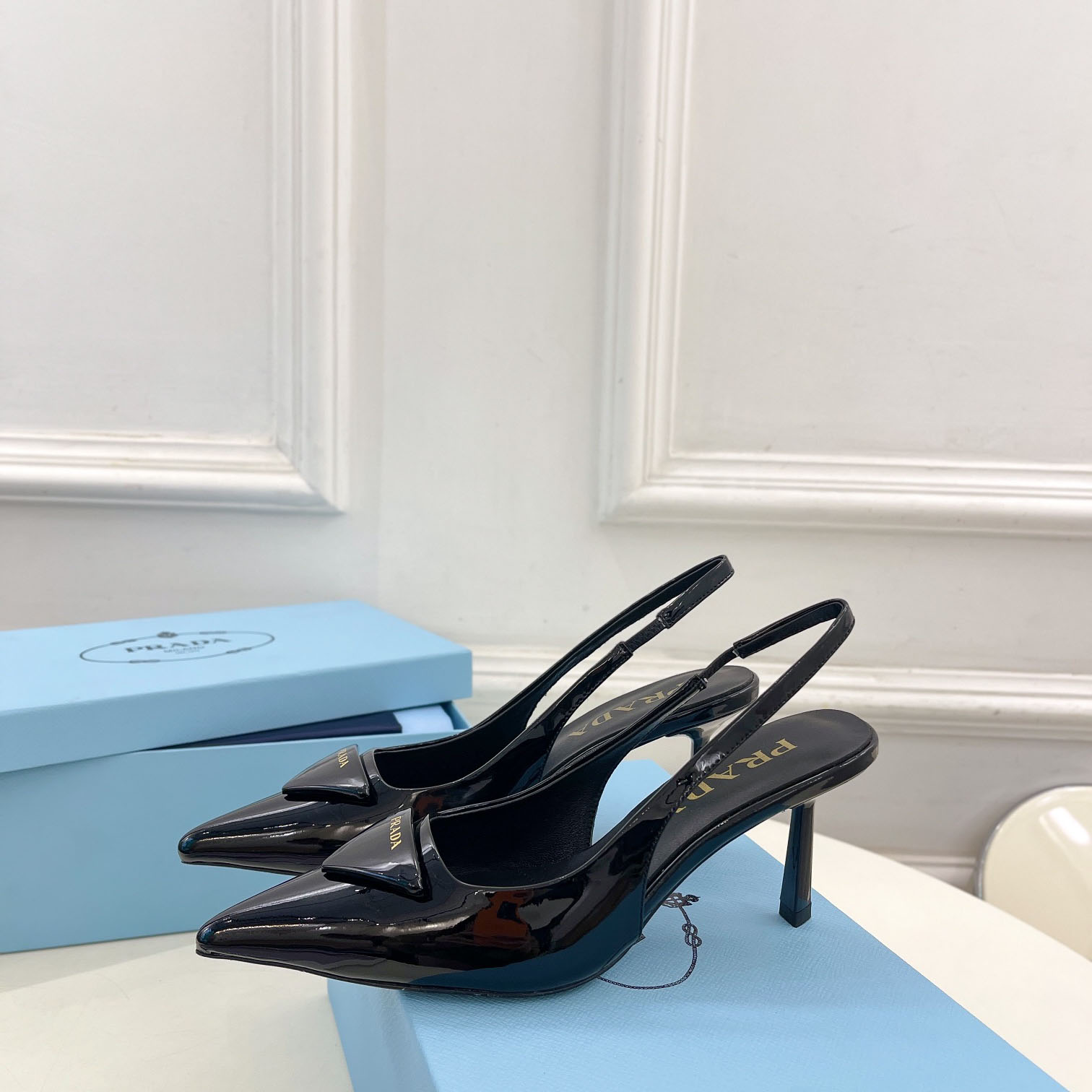 Prada 75m Patent Leather Slingback Pumps - DopestKickz