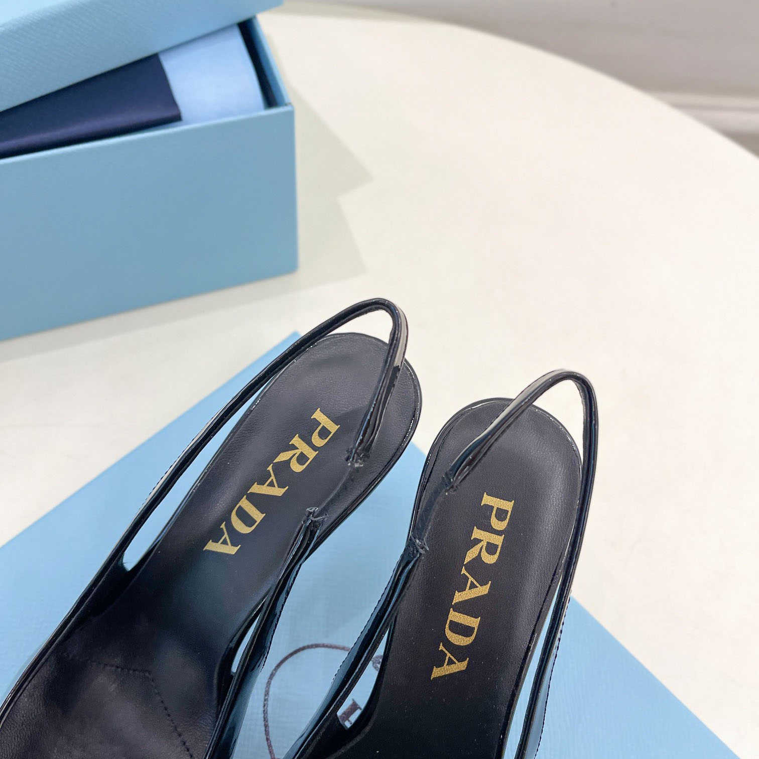 Prada 75m Patent Leather Slingback Pumps - DopestKickz