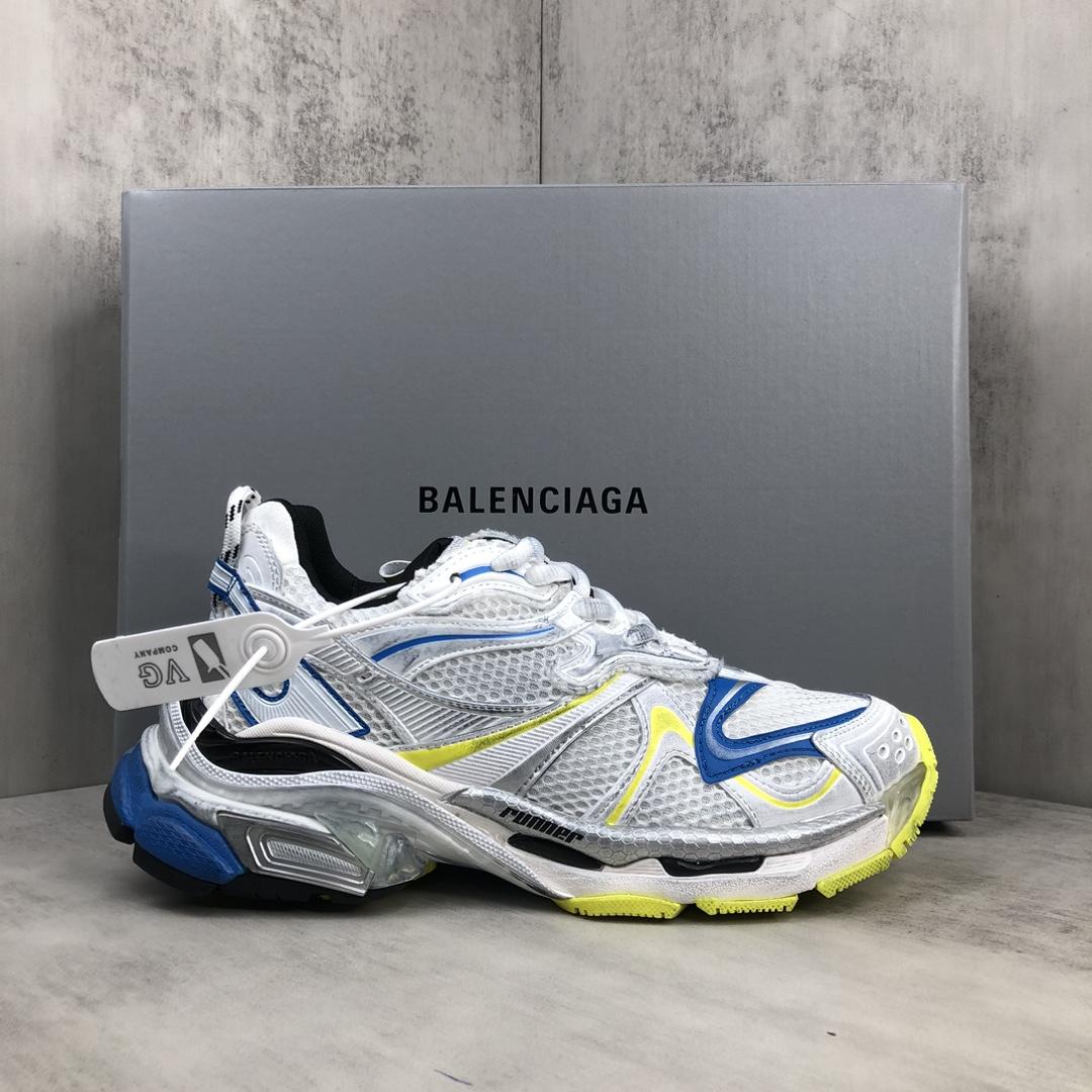 Balenciaga Runner 2.0 Sneaker In White, Yellow And Blue Mesh And Polyurethane - DopestKickz
