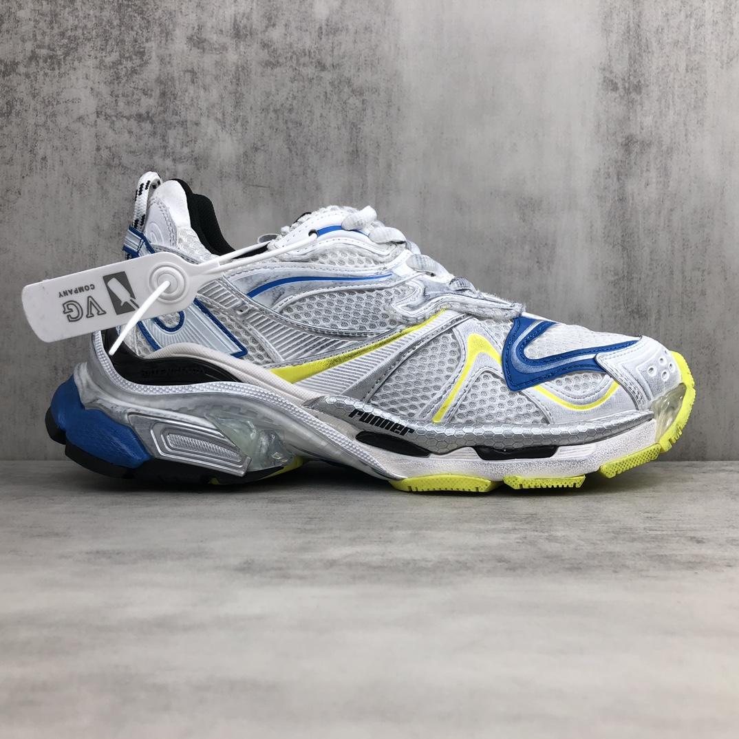 Balenciaga Runner 2.0 Sneaker In White, Yellow And Blue Mesh And Polyurethane - DopestKickz