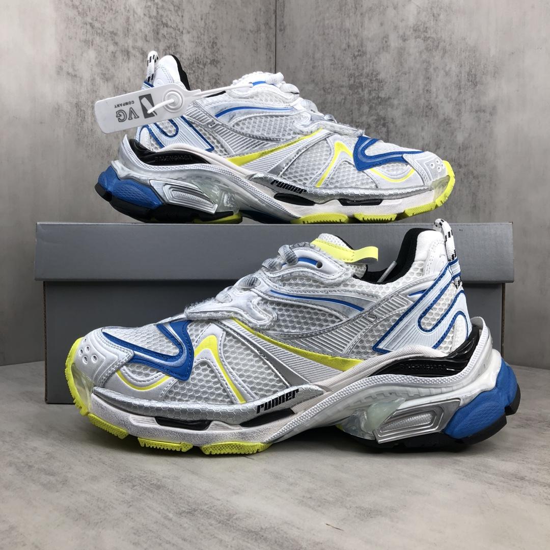 Balenciaga Runner 2.0 Sneaker In White, Yellow And Blue Mesh And Polyurethane - DopestKickz