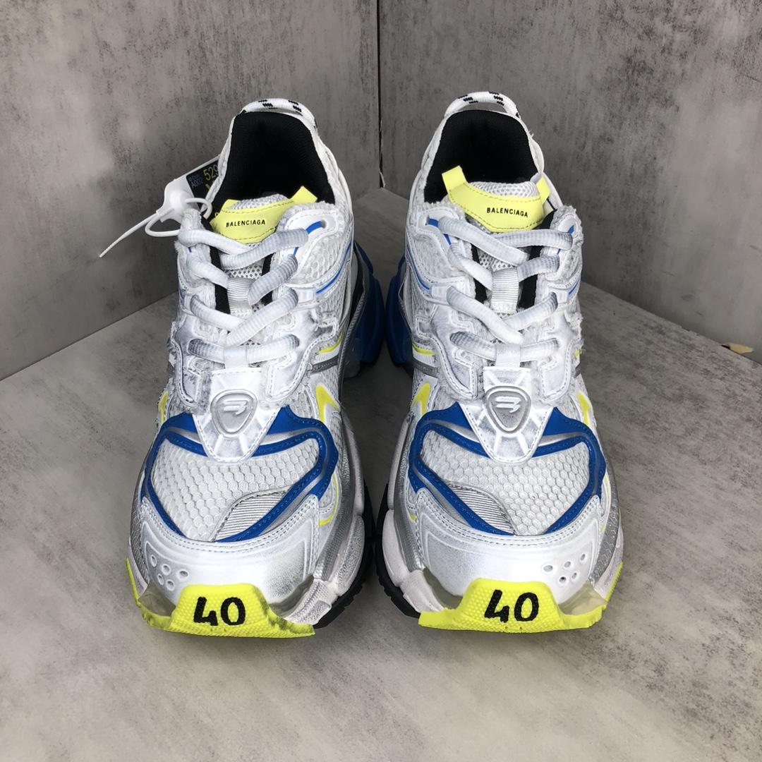 Balenciaga Runner 2.0 Sneaker In White, Yellow And Blue Mesh And Polyurethane - DopestKickz