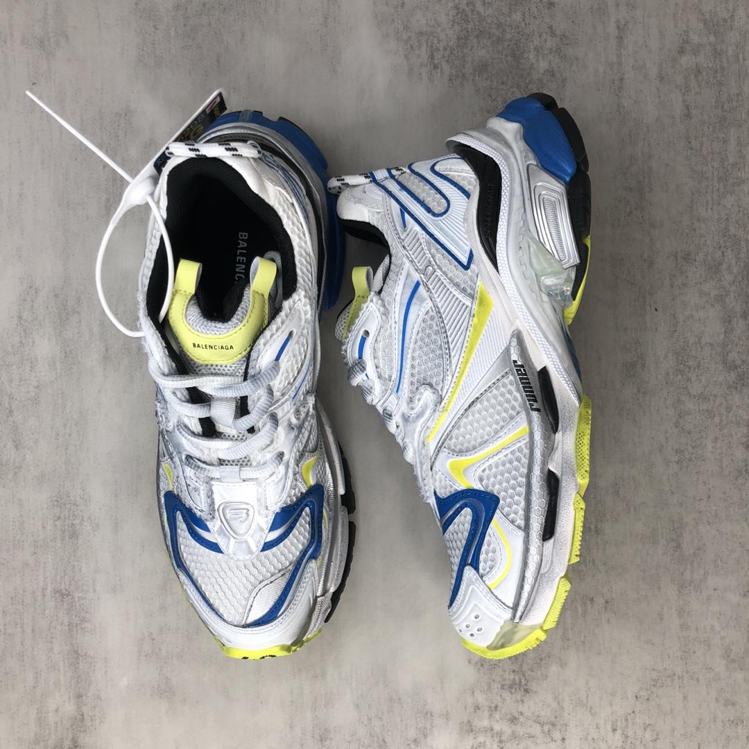 Balenciaga Runner 2.0 Sneaker In White, Yellow And Blue Mesh And Polyurethane - DopestKickz
