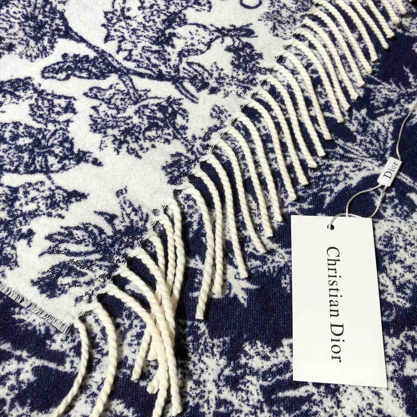 Dior Chardons Scarf Navy Blue Cashmere And Wool - DopestKickz