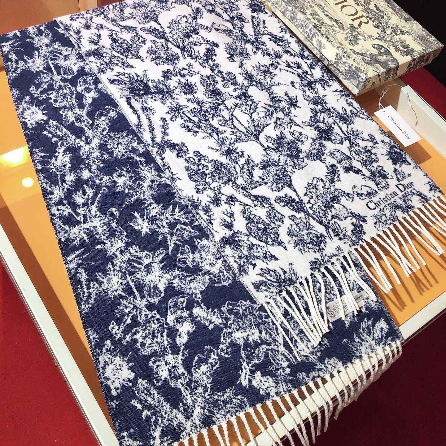 Dior Chardons Scarf Navy Blue Cashmere And Wool - DopestKickz