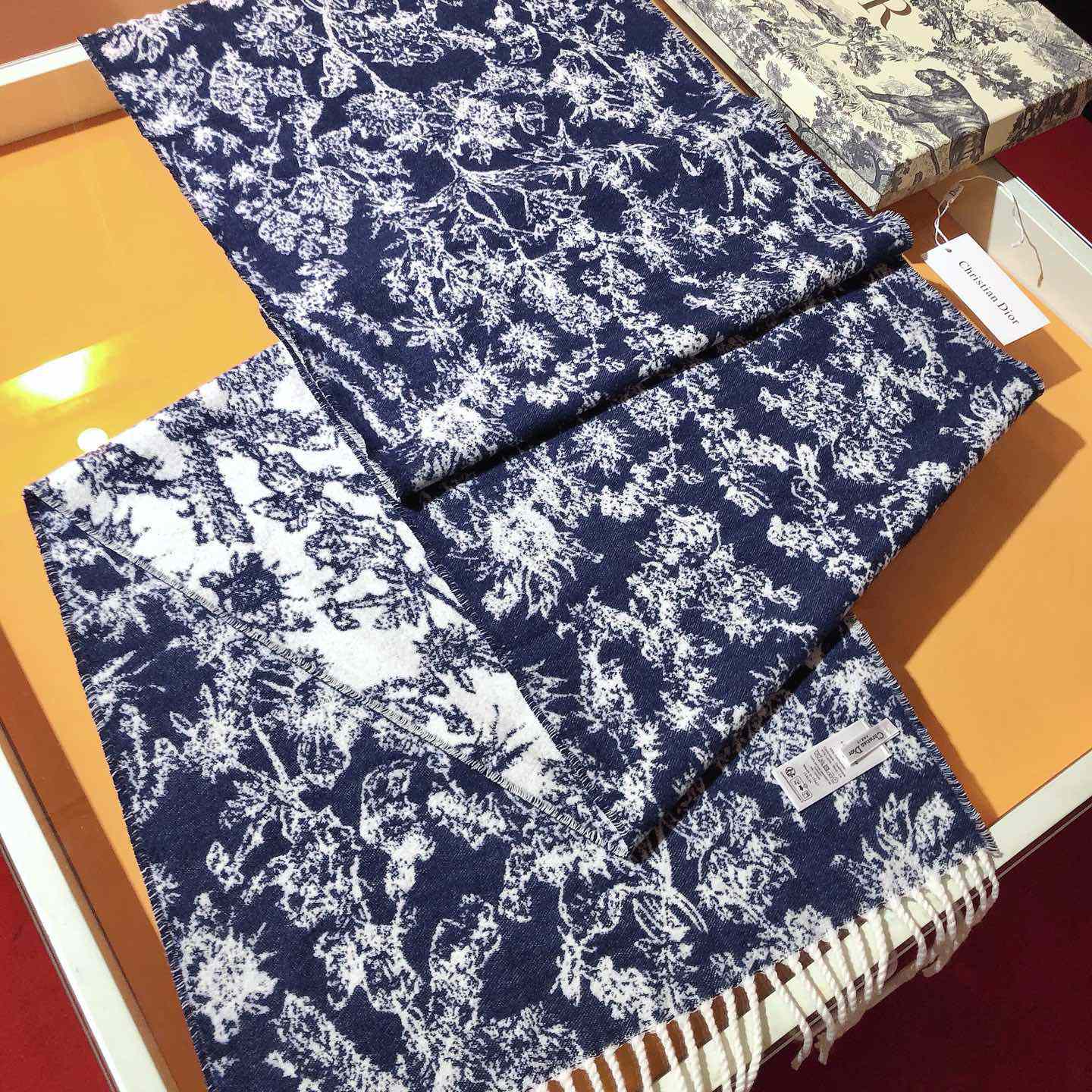 Dior Chardons Scarf Navy Blue Cashmere And Wool - DopestKickz