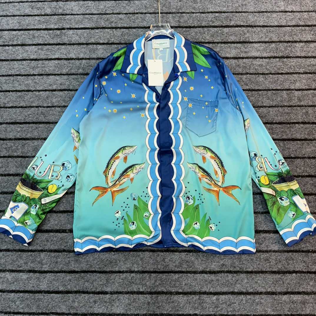 Casablanca x Caviar Kaspia Caviar Club Cuban Collar Silk Shirts - DopestKickz