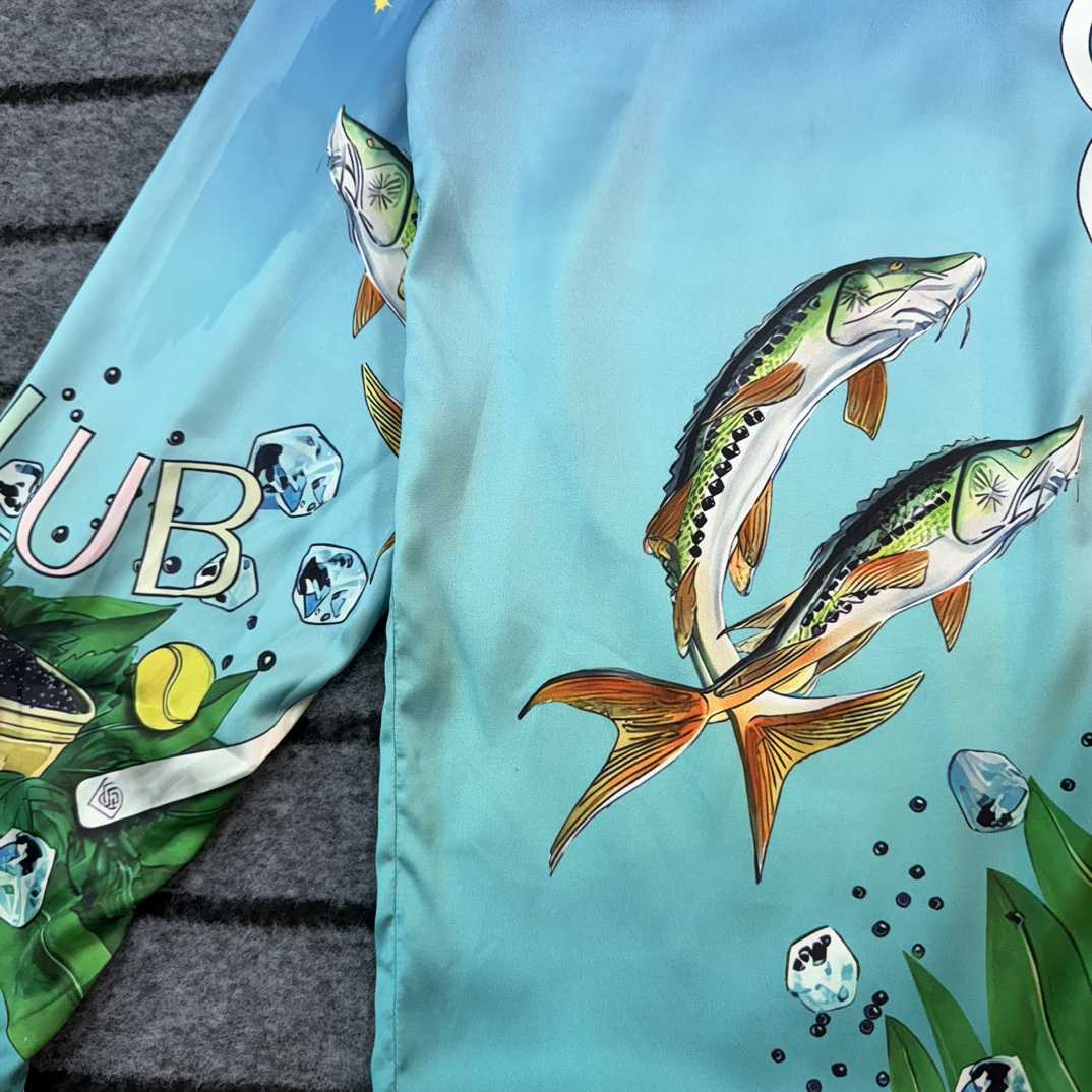 Casablanca x Caviar Kaspia Caviar Club Cuban Collar Silk Shirts - DopestKickz