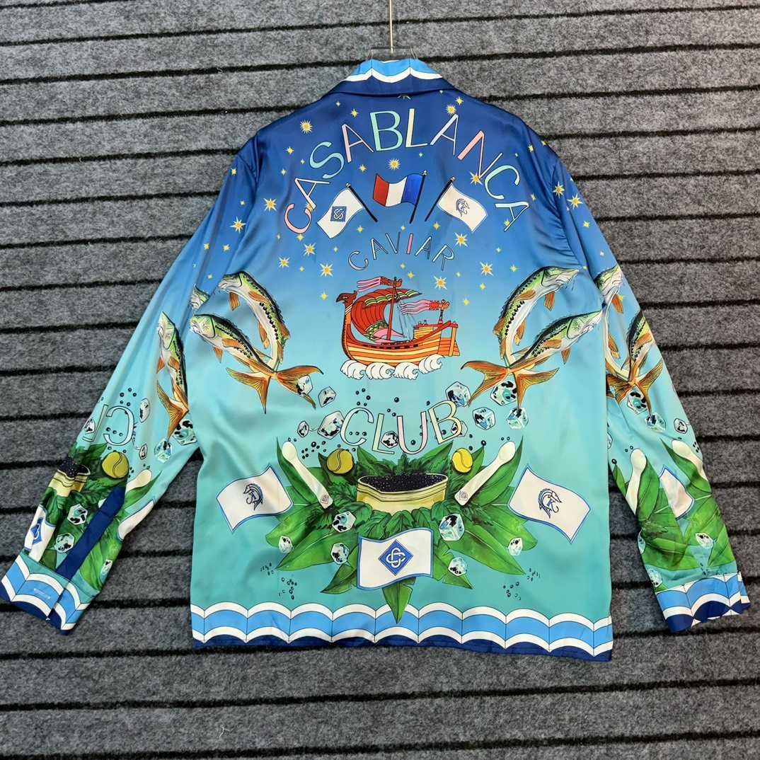 Casablanca x Caviar Kaspia Caviar Club Cuban Collar Silk Shirts - DopestKickz