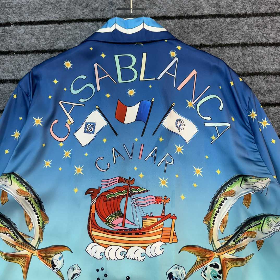 Casablanca x Caviar Kaspia Caviar Club Cuban Collar Silk Shirts - DopestKickz