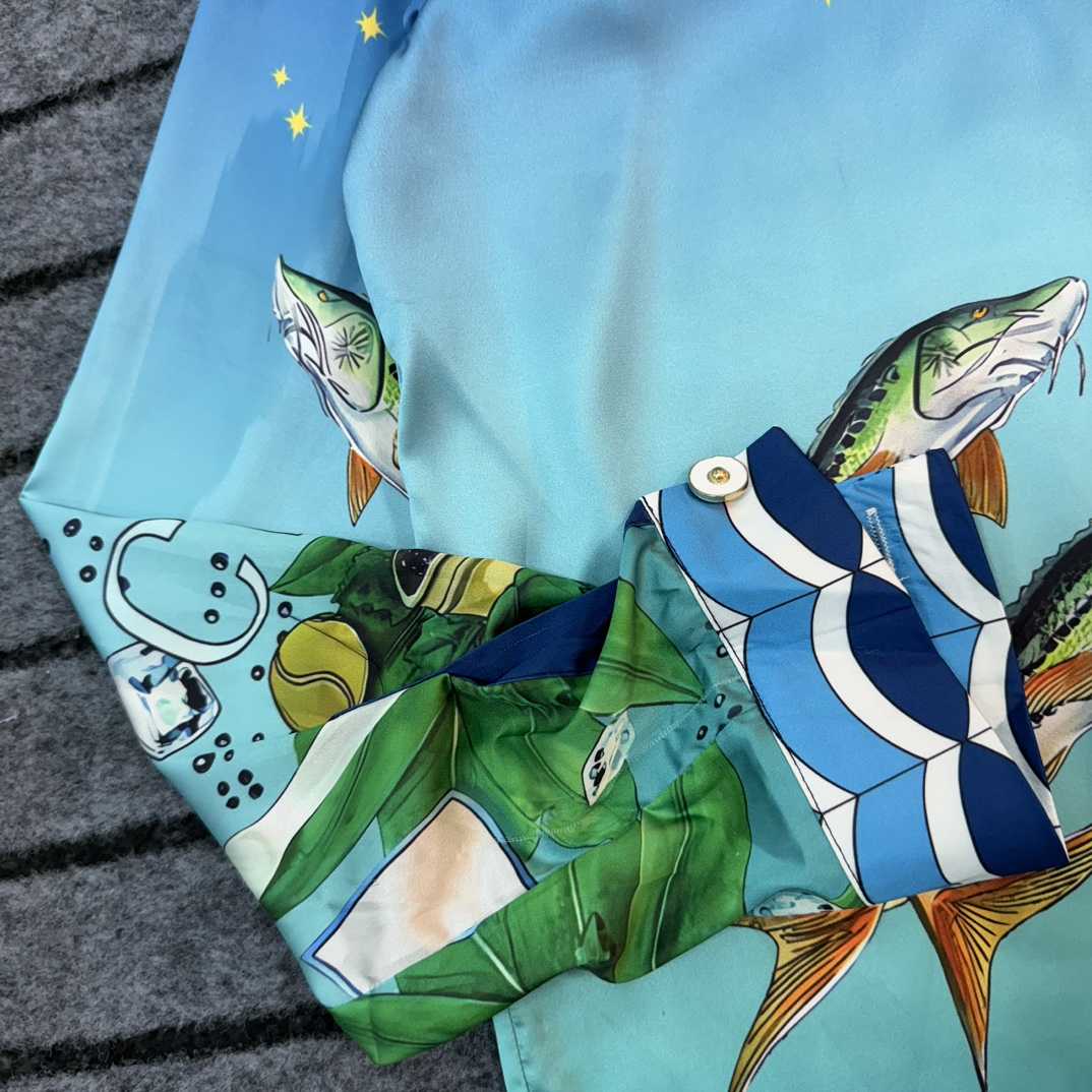 Casablanca x Caviar Kaspia Caviar Club Cuban Collar Silk Shirts - DopestKickz