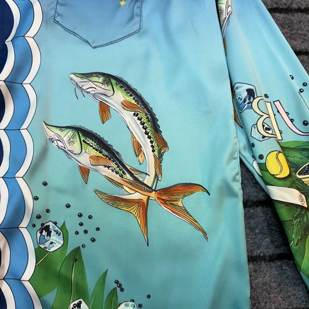 Casablanca x Caviar Kaspia Caviar Club Cuban Collar Silk Shirts - DopestKickz