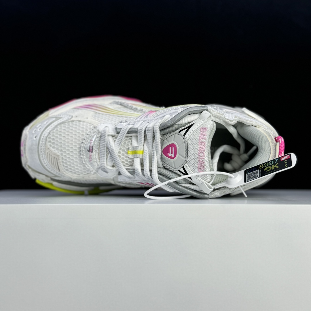 Balenciaga Runner Gradient Sneaker In White, Pink, Grey And Neon Yellow Mesh - DopestKickz