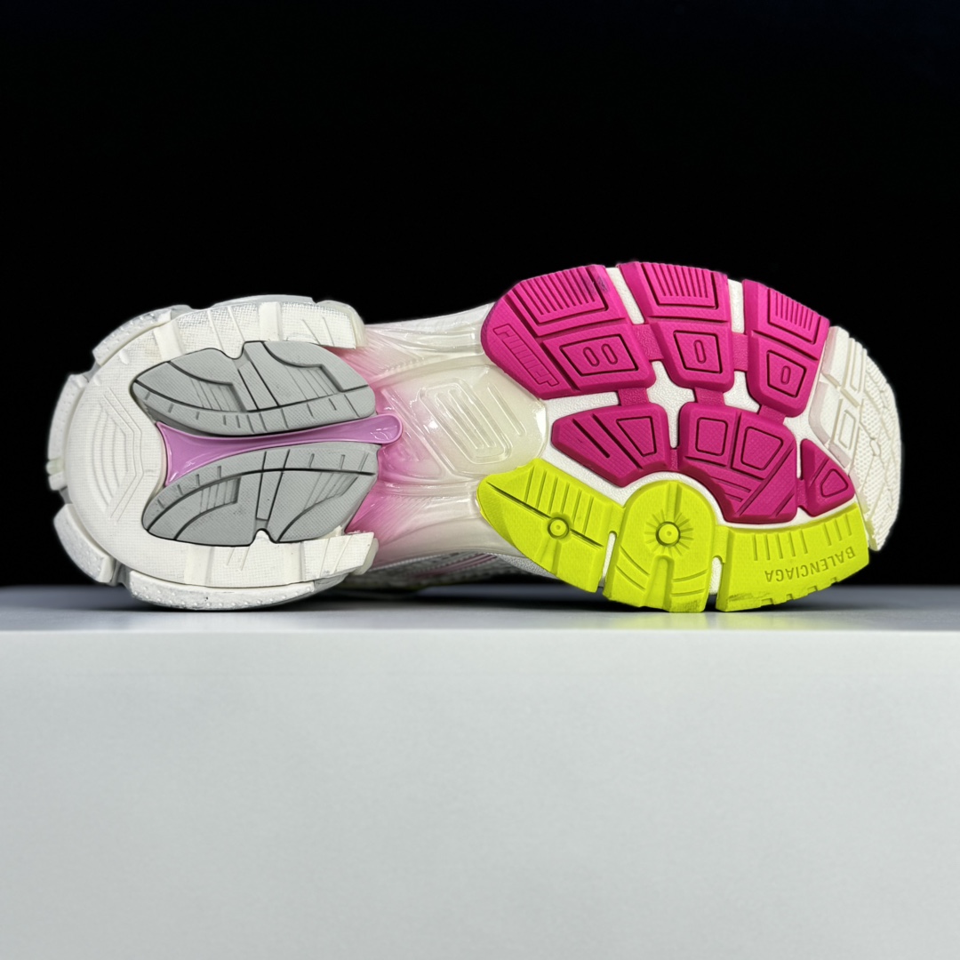 Balenciaga Runner Gradient Sneaker In White, Pink, Grey And Neon Yellow Mesh - DopestKickz
