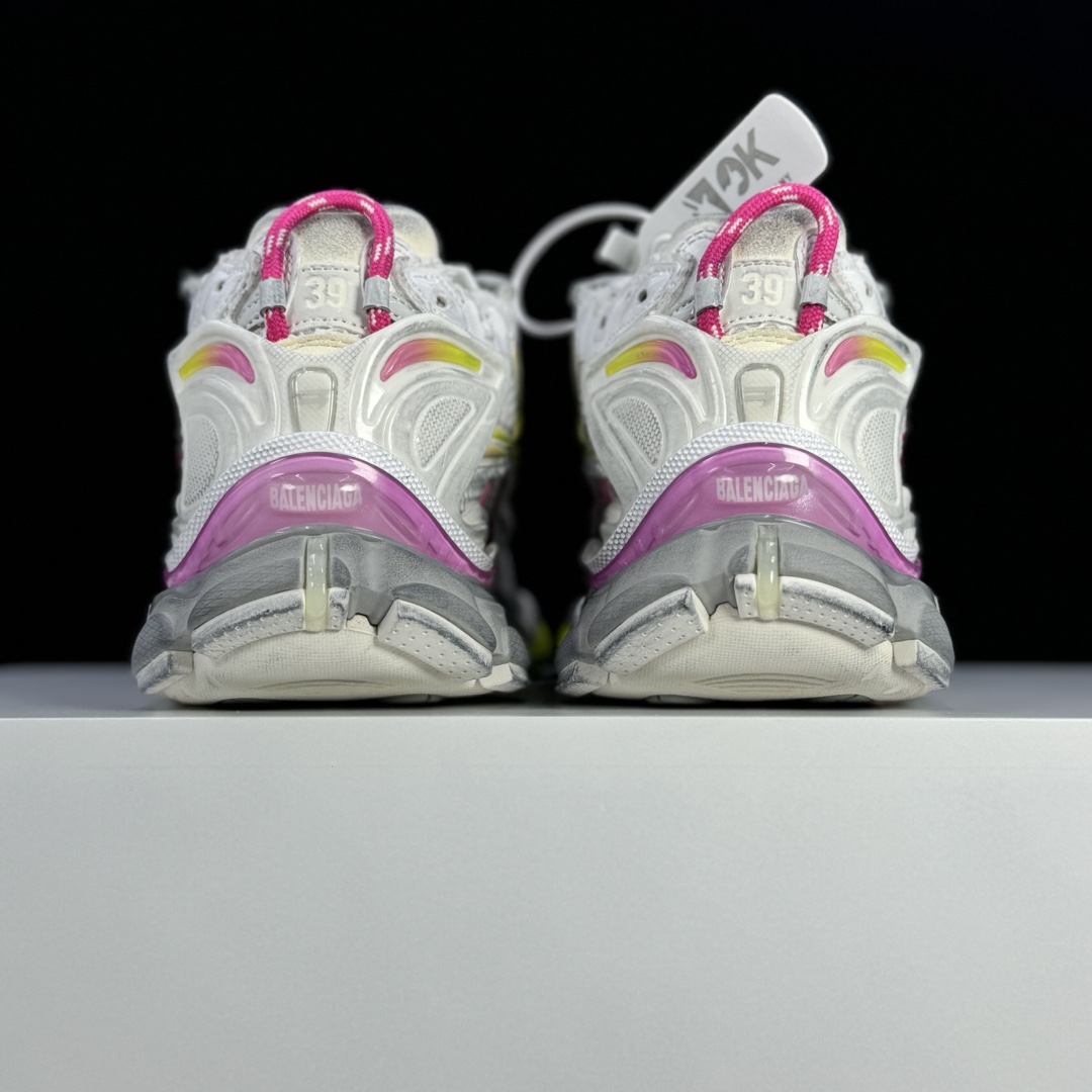 Balenciaga Runner Gradient Sneaker In White, Pink, Grey And Neon Yellow Mesh - DopestKickz