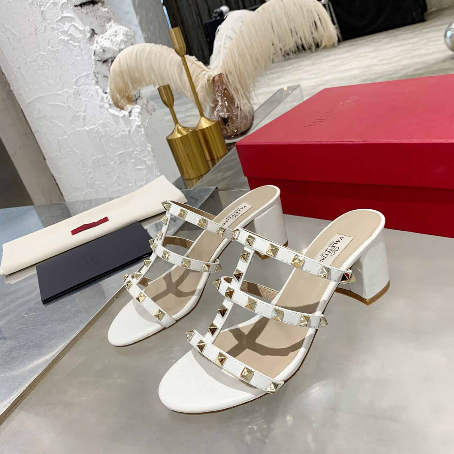 Valenti Rockstud Calfskin Leather Slide Sandal  - DopestKickz