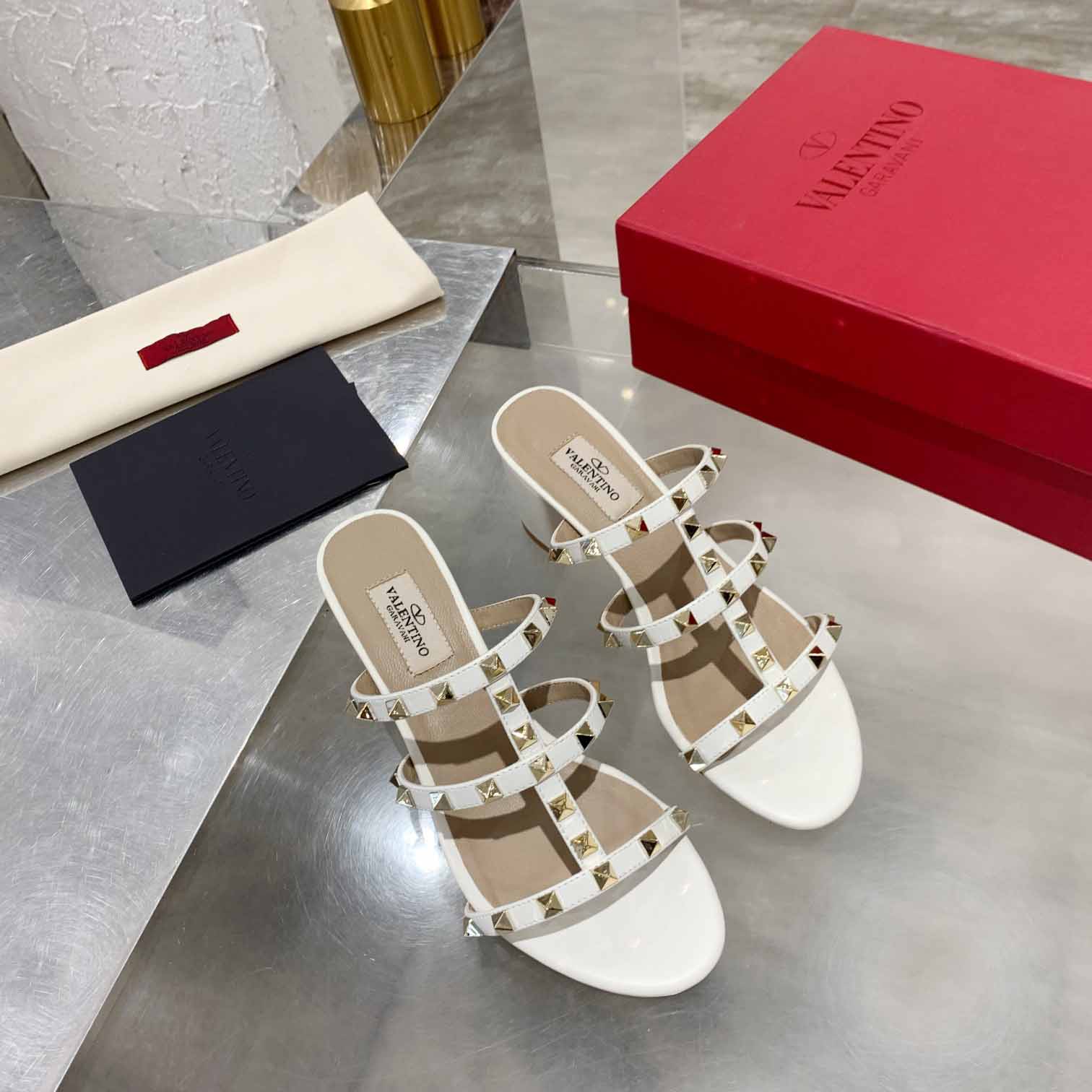 Valenti Rockstud Calfskin Leather Slide Sandal  - DopestKickz