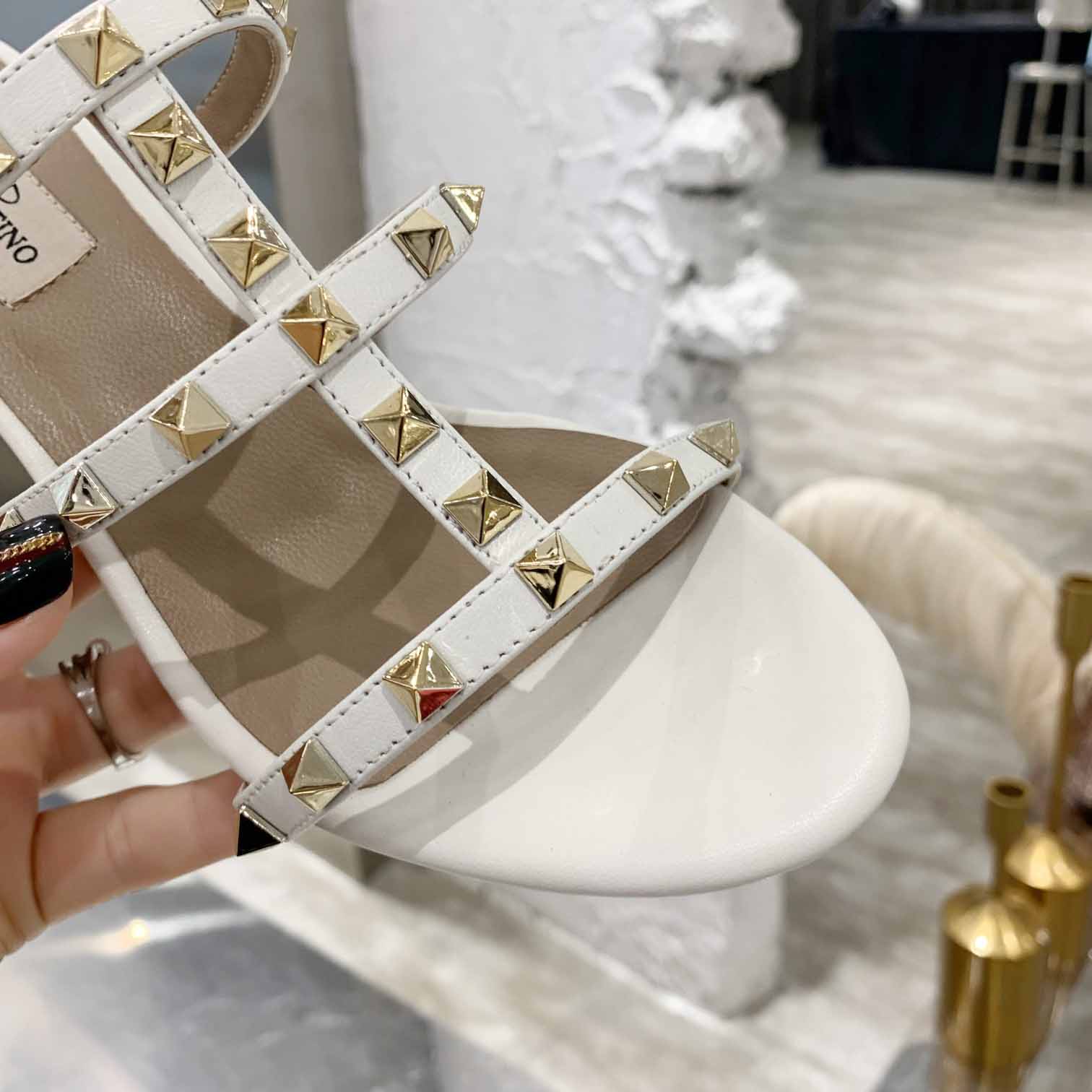 Valenti Rockstud Calfskin Leather Slide Sandal  - DopestKickz